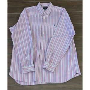 RALPH LAUREN Mens Pink Stripe Classic Fit Long-Sleeve Shirt XL Button-Down